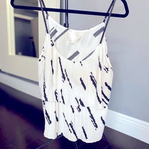 J.O.A Los Angeles tank top white with black modern lines with pleats in fabric